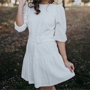 Ann Taylor White Linen Dress - 4/3 Sleeves and Belt - 2P